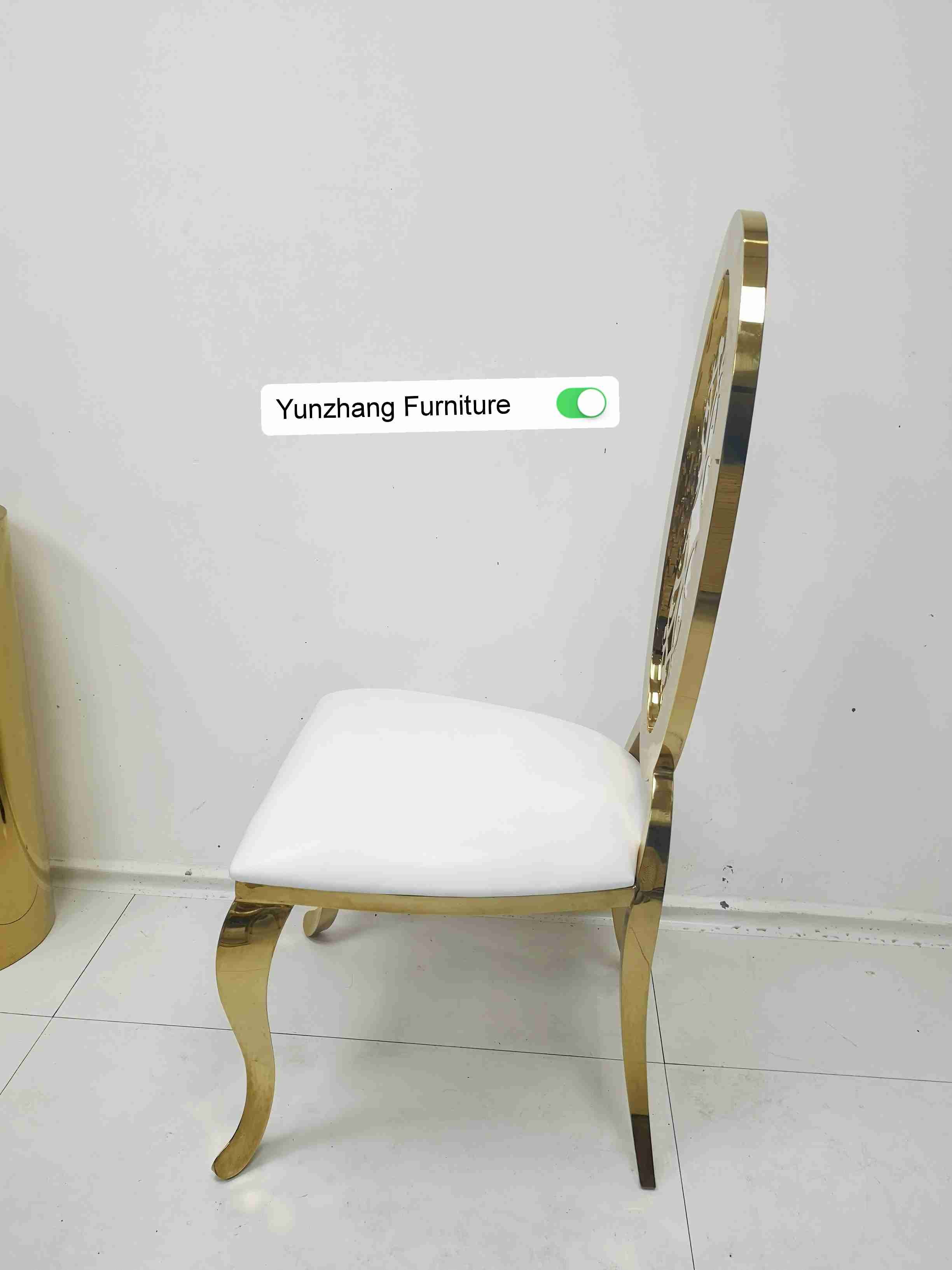 Ellipse High Back Golden Wedding Dining Chair With Flower OEM