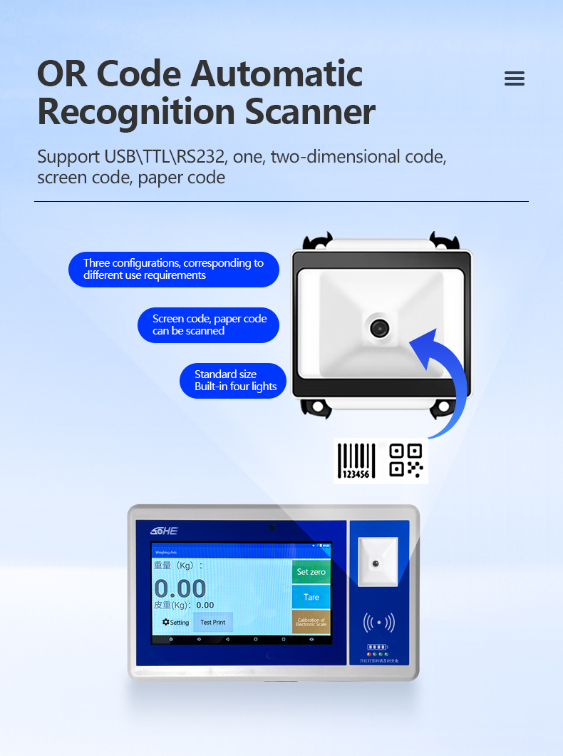 7-inch ABS LCD Display Android Smart Screen with QR Code Battery Camera Swipe Card Weight Indicator and Sensor