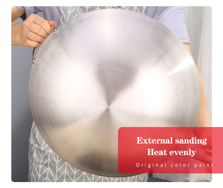 Thickened Stainless Steel Non Stick Chinese Wok Double Ear Non Coating Round Bottom