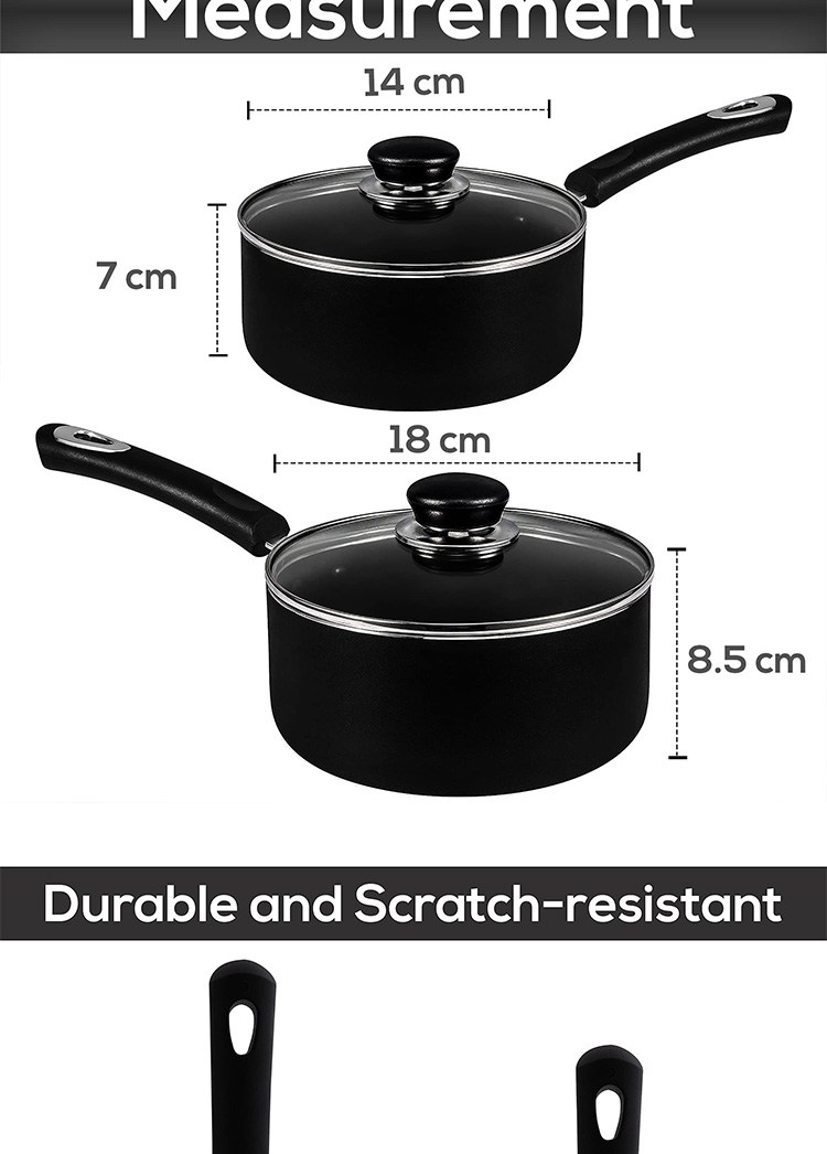 Wholesale Top Seller Black Kitchen Cookware Milk Pot Aluminum Non Stick Sauce Pan Set With Bakelite Handle