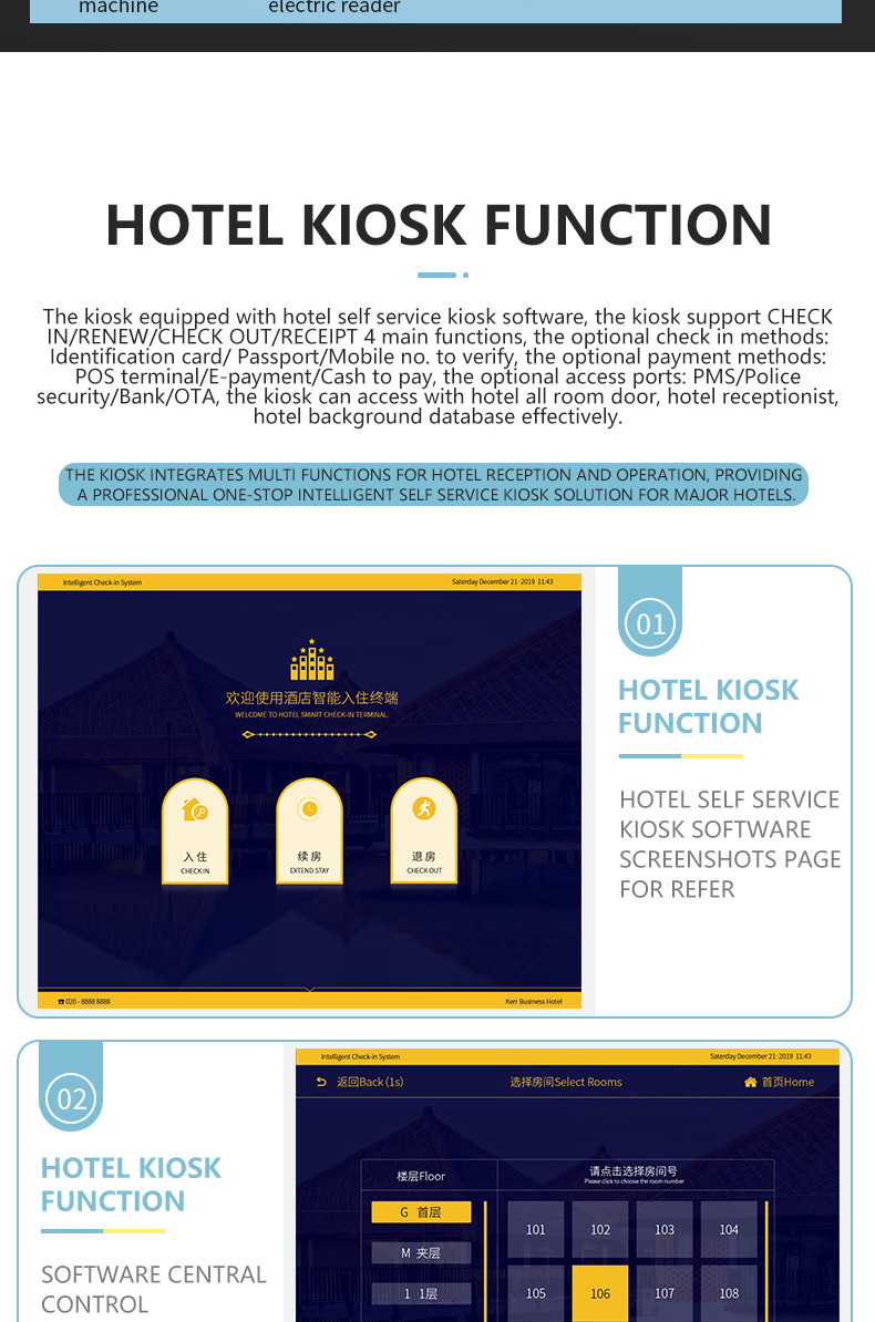 Hotel Card Reader Self Service Check In And Check Out Terminal