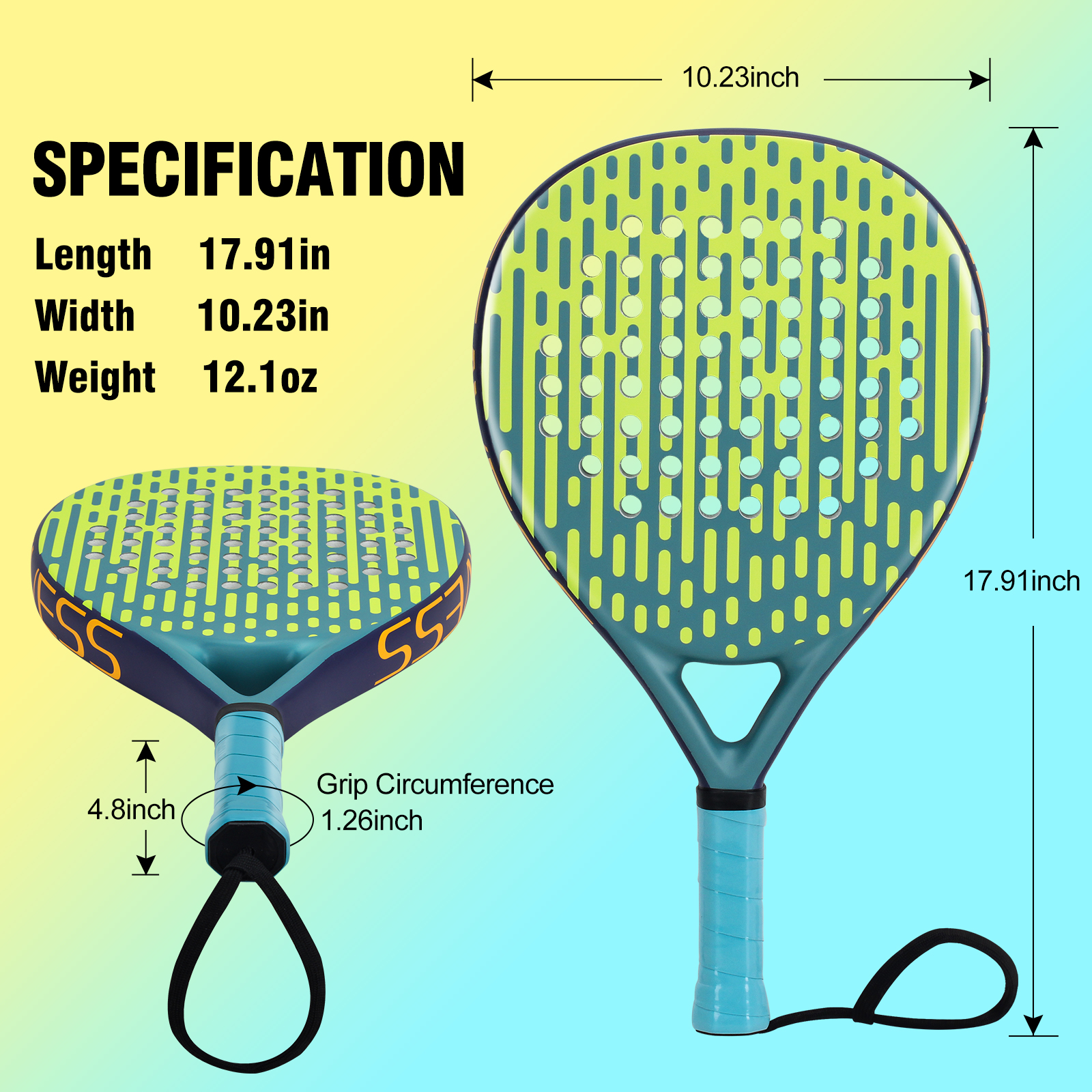 12.1oz Carbon Fiber Padel Tennis Rackets with EVA Memory Flex Foam Core and Foam Grip
