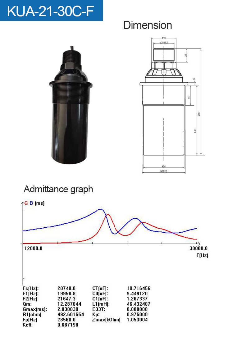 50m Range Industrial Ultrasonic Sensor , Ultrasonic Transducer Probe