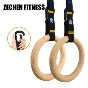 Quality Home Fitness Wooden 28mm Crossfit Exercise Rings And Straps Workout With Carabiners wholesale