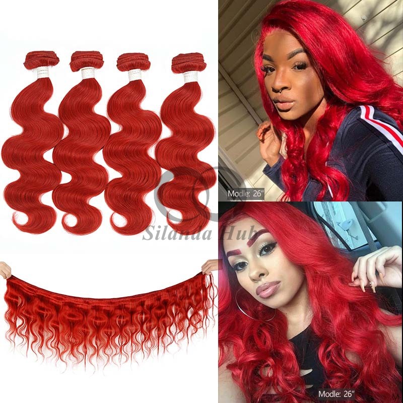 Red Body Wave Remy Human Hair Bundles Sew In Weave Bundles Brazilian Bundle Deals