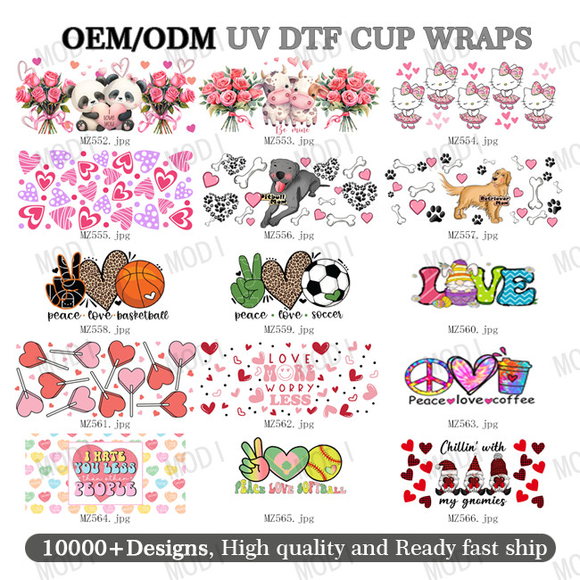 Wholesale Uv Dtf Cup Wrap Transfers Valentine'S Day High Quality Custom Uv Dtf Transfer Couple Design Cup Wrap