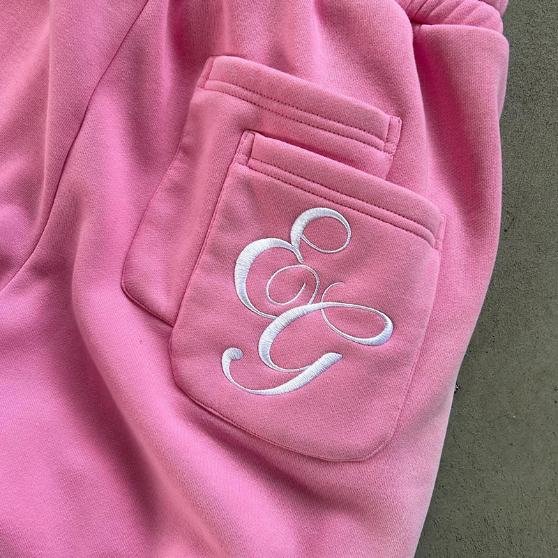 Custom Pink Diamond Hoodie Set Rhinestone Acid Wash Vintage Embroidered Hoodies Sweat Pant Sweat Suits Hoodie And Sweatpants Set