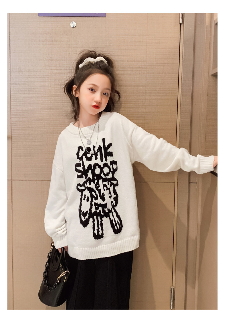 Girls Spring Autumn Fashion Childrens Clothes Thickened Letter Oversized Crewneck Sweater