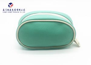 Quality Light Green Color Leather Make Up Bag , Zip Around Cosmetic Bag For Ladies wholesale