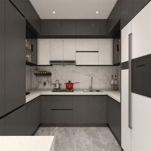 Quality Custom Gray White Particle Board Kitchen Cabinet with PVC Membrane Surface Treatment wholesale