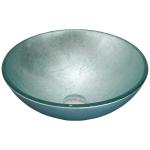 Round Silver Tempered Glass Sink Bathroom Countertop Wash Basin