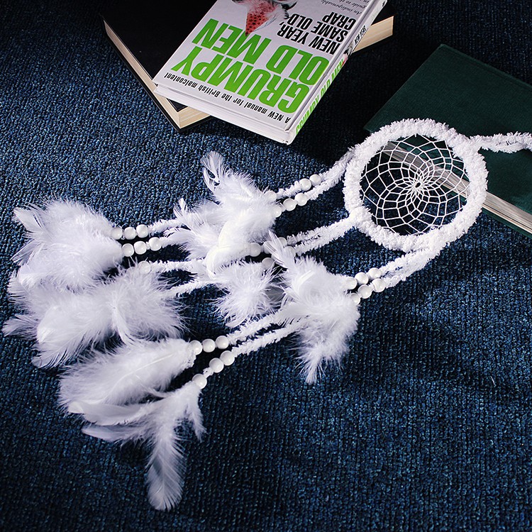 Handmade Dream Catcher Net Pure White Wall Hanging Decoration with Feather for Nice Dreams Craft Gift