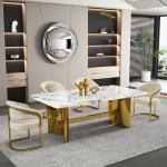 Light Luxury Stainless Steel Marble Dining Table Set Non-Folding