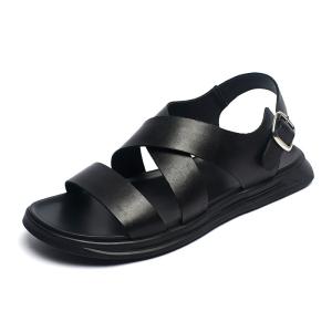 Quality Summer Cow Leather Upper Black Genuine Leather Sandals wholesale