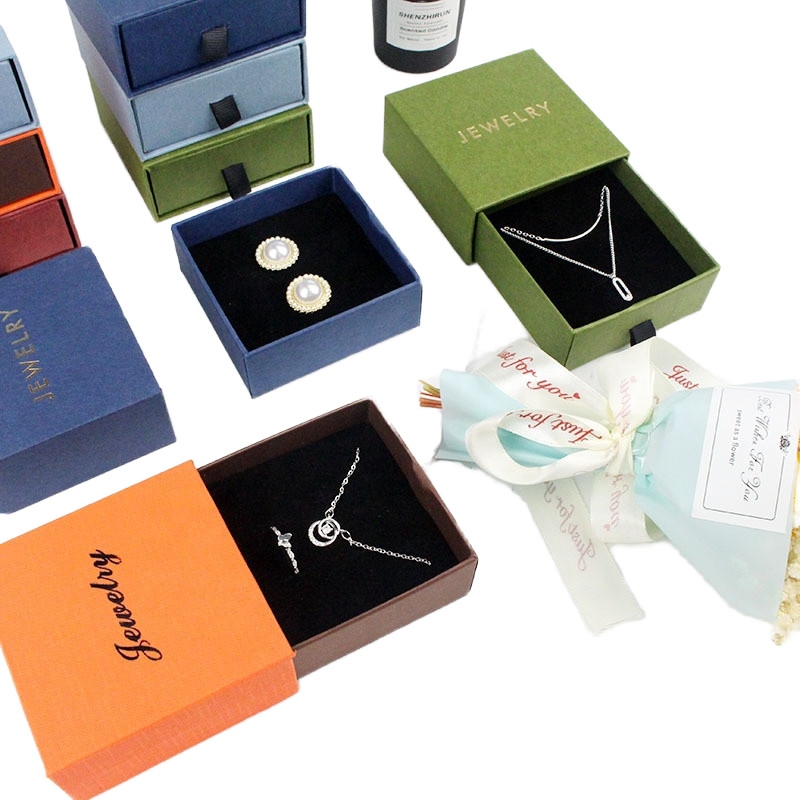 Small Custom Logo Drawer Gift Packaging Personalized Jewelry Boxes With Velvet Foam Insert