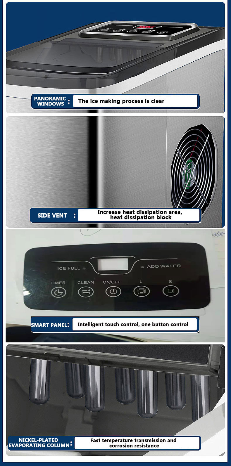 105W Energy Saving Smart Touch Screen Control Portable Mini Automatic Bullet Ice Maker for Household in Plastic Housing
