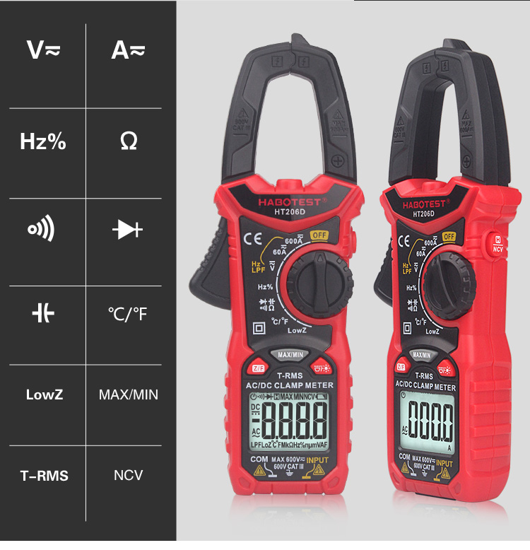 6000 Counts Digital Clamp Meters , 60A AC And DC Clamp Meter