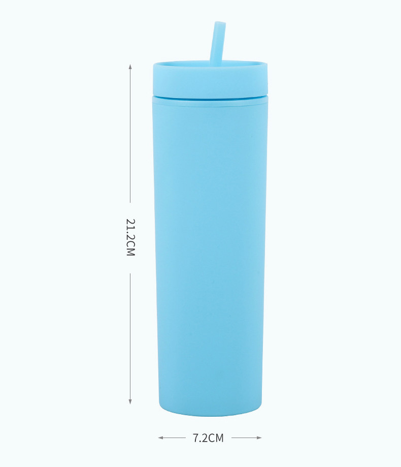 Skinny Double Insulated Plastic Water Bottle Rubber Paint 16oz Plastic Water Bottle Straight Sippy Cup With Splash Proof Lids Easy To Clean