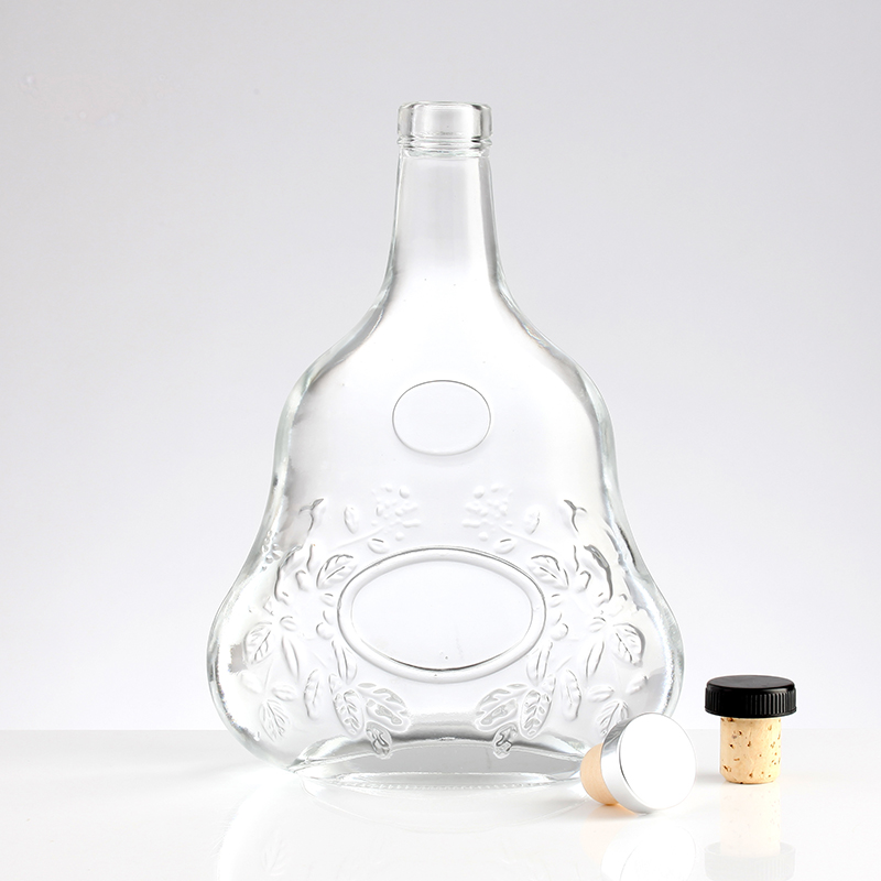 Glass Liquor Wine Whisky Bottle With Cork Lid Transparent Round Empty and Custom Size