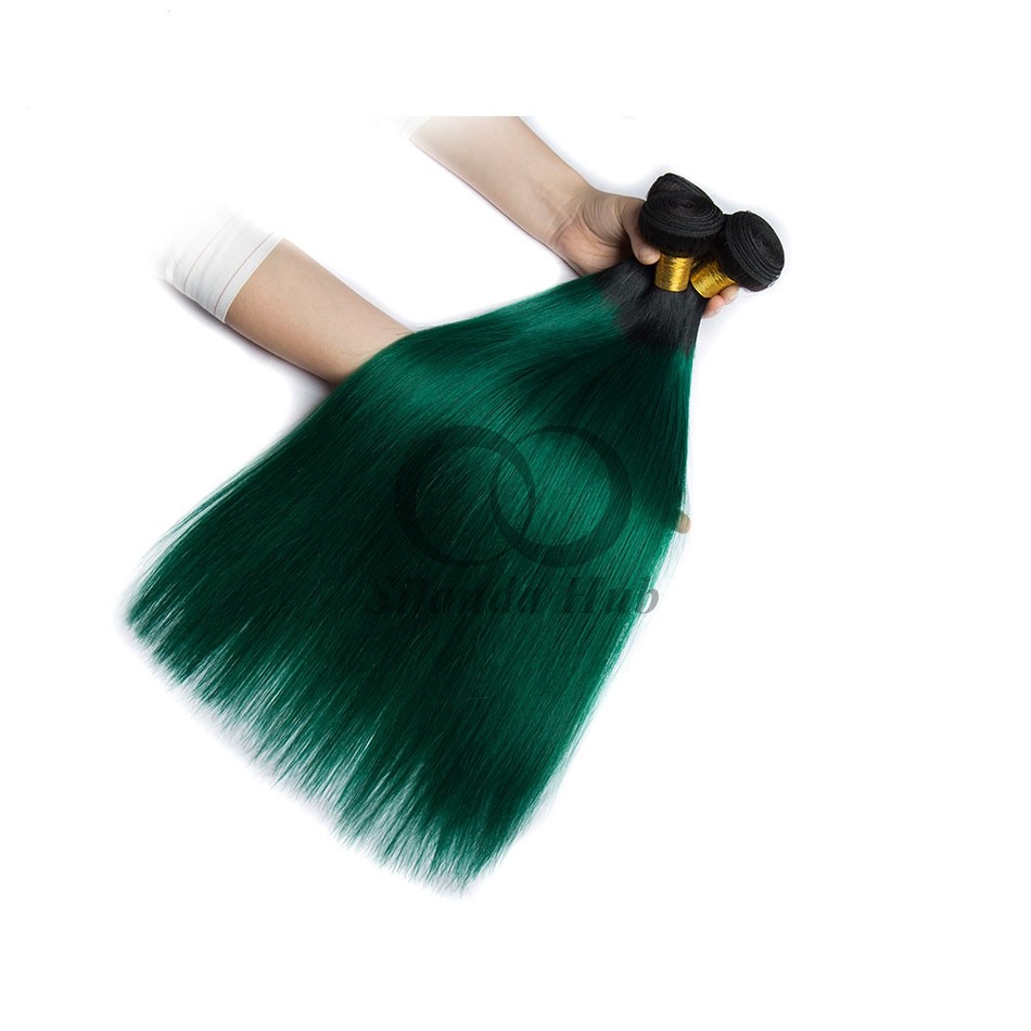#T1B/Green Straight Remy Human Hair Bundles Sew In Weave Bundles Brazilian Bundle Deals