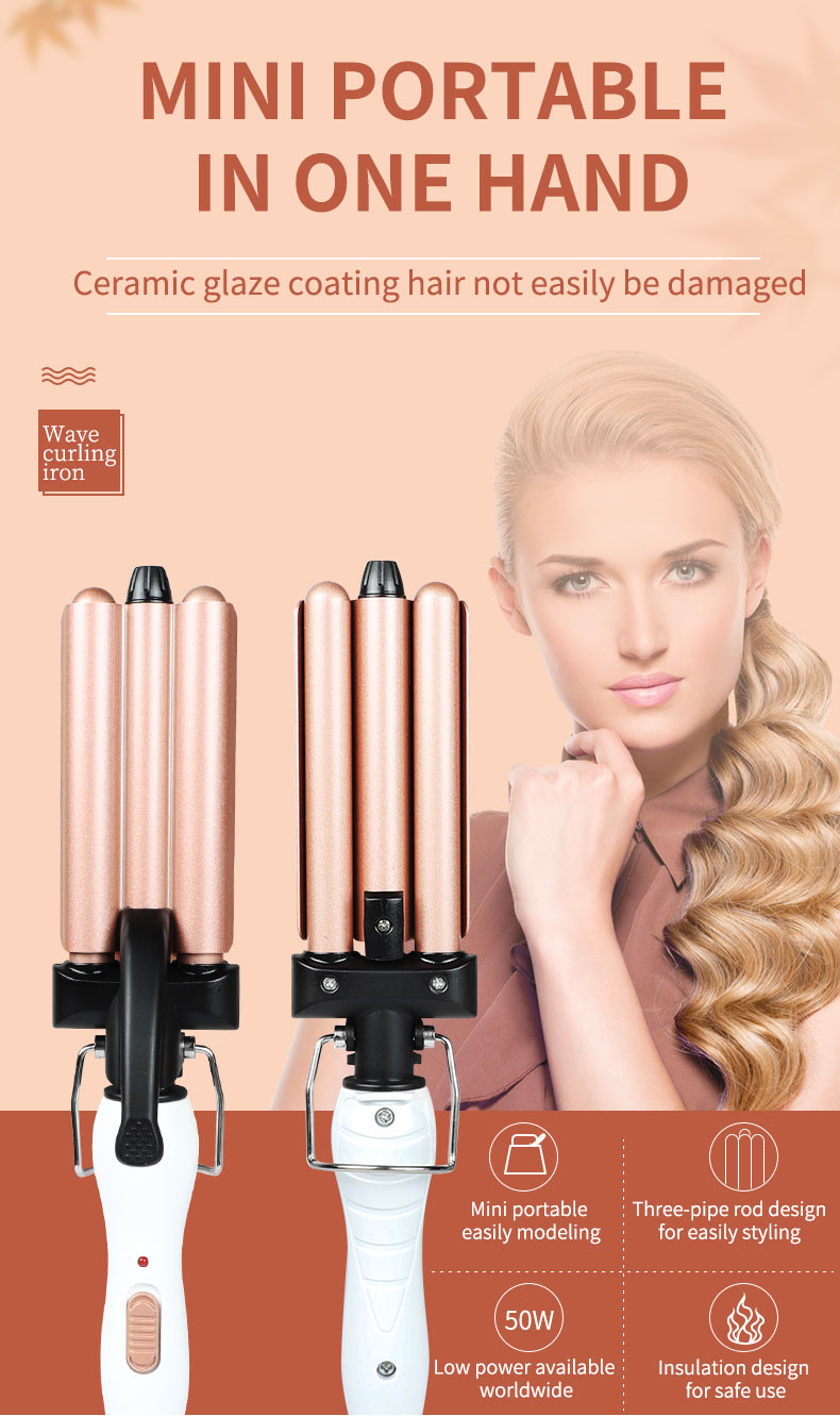 Customized Logo 60W Mini Mermaid Hair Waver Portable Gold Ceramic