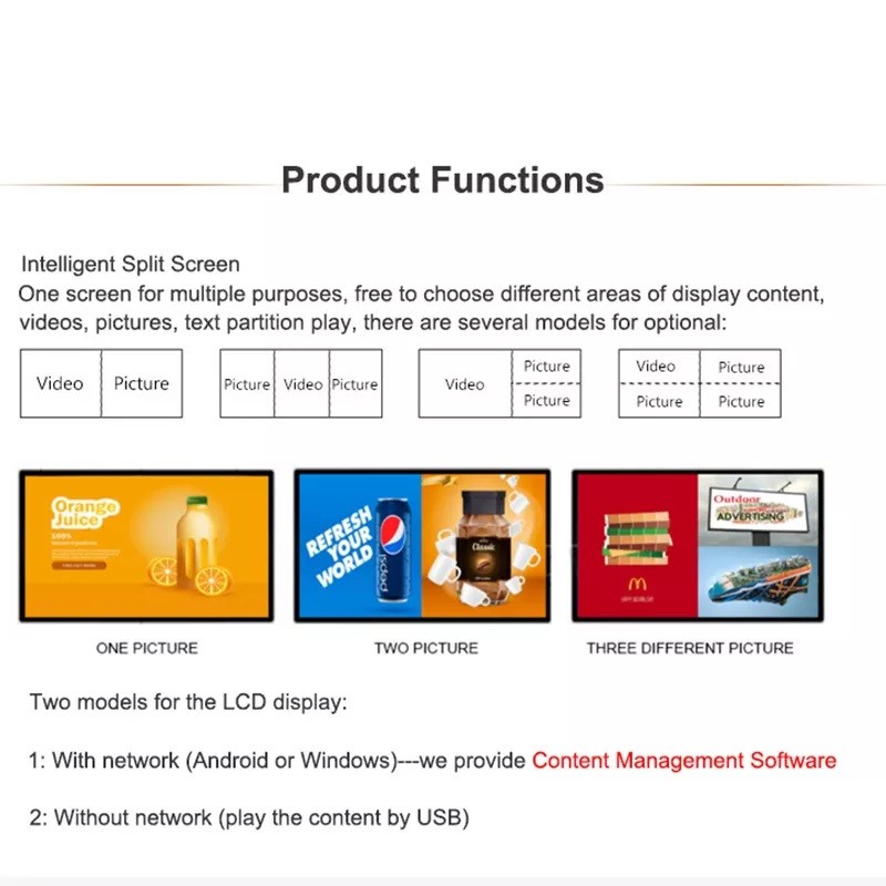 Wall Mount Touch Screen Advertising Display Interactive LCD Battery For Showcase
