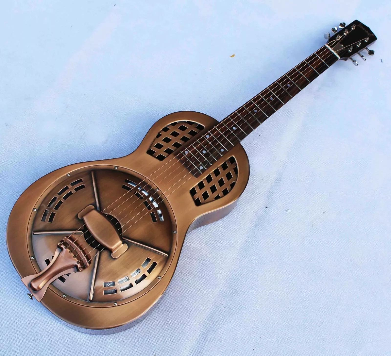 Custom Copper Finish Vintage Golden Brass Electric Parlor Resonator Guitar