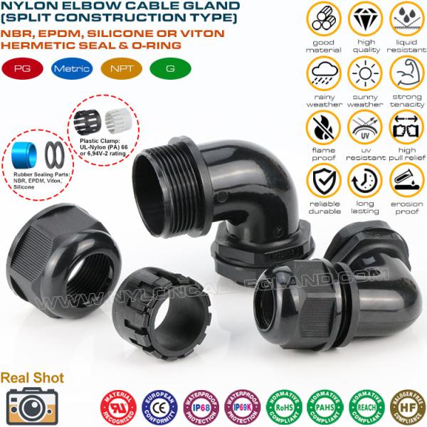 Divided Type Right Angle (90° Elbow) Hermetic Metric Cable Glands IP68 with