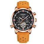 Durable Genuine Leather Wrist Watch Gold Case Hardlex Glass Black Dial
