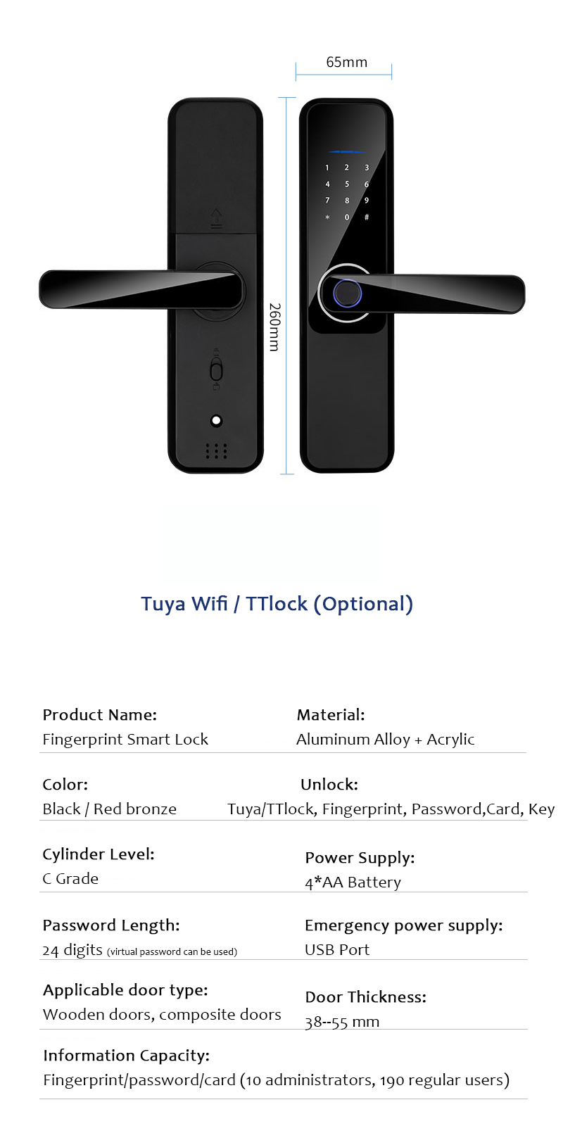 Tuya Wifi Smart Camera Lock Cloud Storage Apartment Bedroom Door Lock