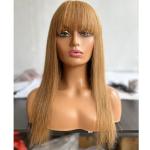 Straight 27# Color Human Hair Brazilian Virgin Frontal Wigs with Bangs