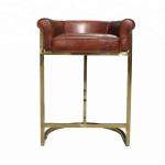 Gold Plated Vintage Leather Bar Chairs Bar Stool With Stainless Steel Legs