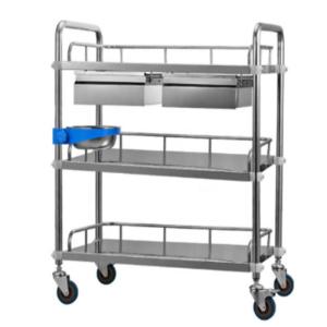 Quality Three Layers Medical Instrument Surgical Trolley Stainless Steel With Drawers wholesale