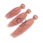 Pink Kinky Curly Remy Human Hair Bundles Sew In Weave Bundles Brazilian Bundle