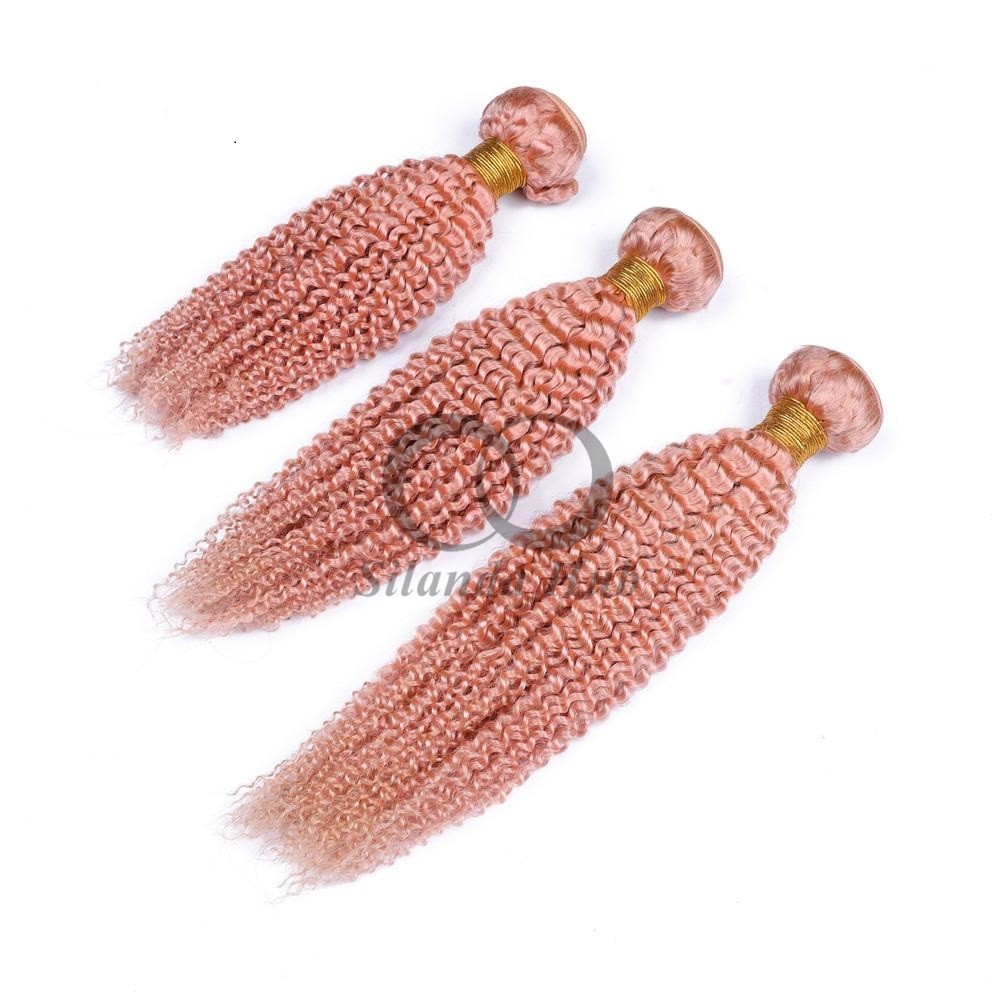 Pink Kinky Curly Remy Human Hair Bundles Sew In Weave Bundles Brazilian Bundle Deals