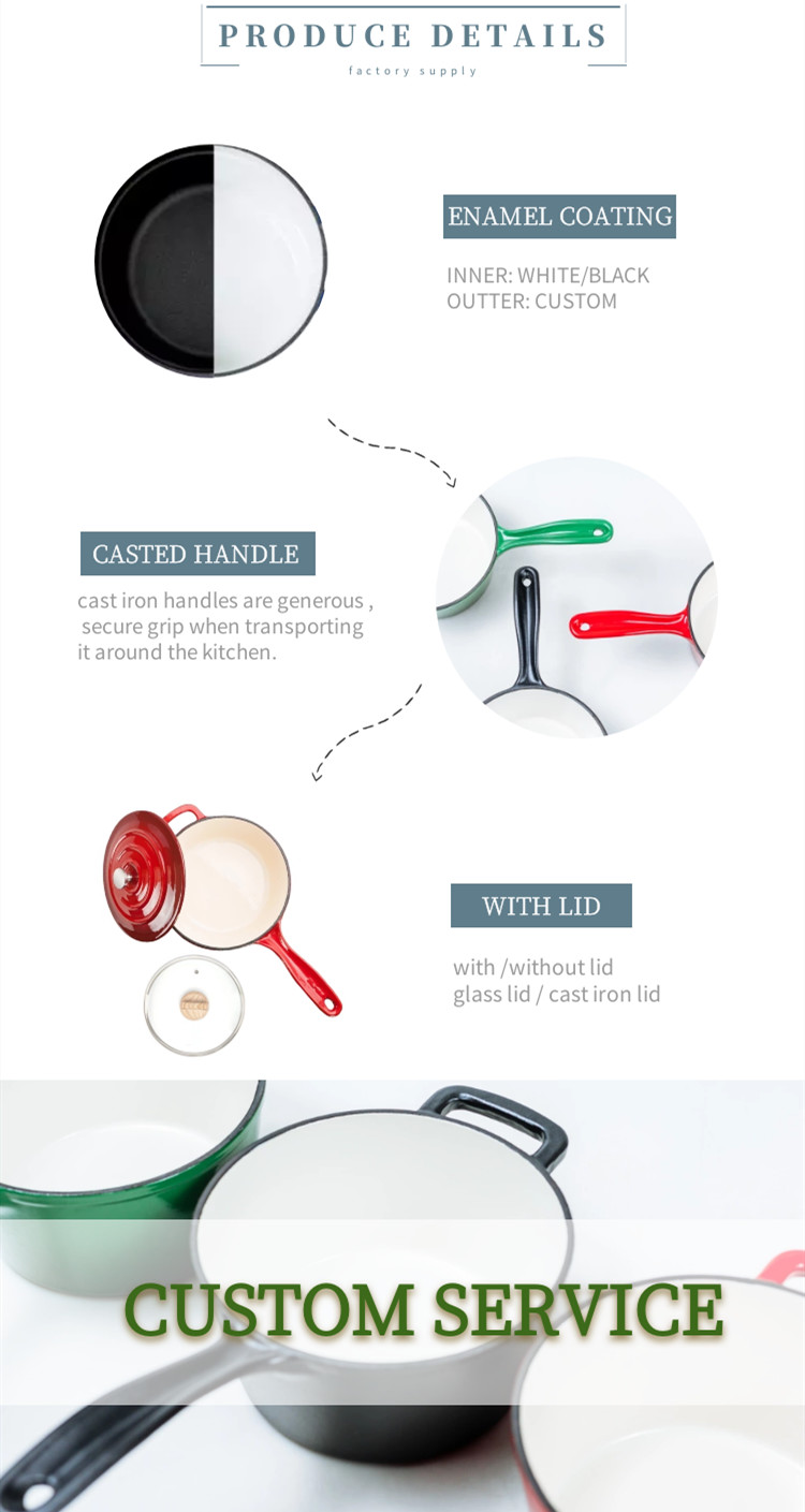 Eco Friendly 19cm Cast Iron Saucepan Enamel Coated With Lid