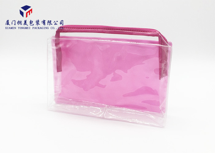 Rectangle Shape Soft PVC Bags For Bath Set High Durability Matte Pink PVC Backside