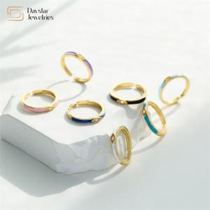 Quality Brass 18k Colorful Enamel Women Diamond Rings Adjustable Narrow Stacking wholesale