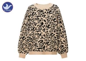 Quality Leopard Jacquard Womens Knit Pullover Sweater Thick Chunky Jumper Drop Shouder wholesale