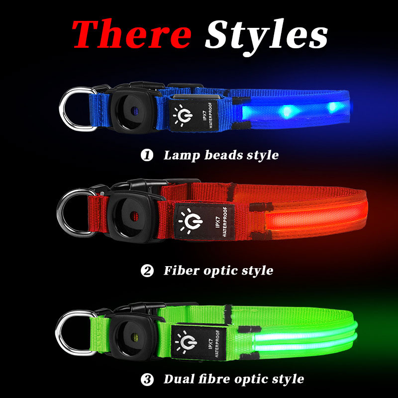 LED Dog Collar Waterproof Medium Large Dogs AirTag Holder Flash Light Up Customized Logo Design