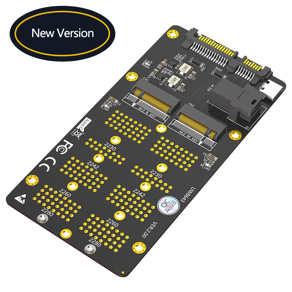 NGFF (M.2) 2-in-1 SSD expansion card, NGFF (M.2) Key-M supports NVME protocol SDD to SFF (86-43) interface NGFF (M.2) Key-B supports Sata protocol SDD