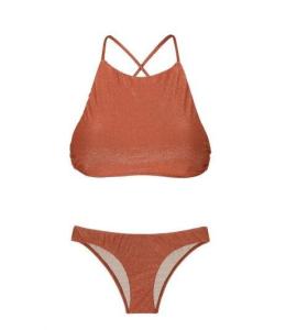 Quality Racerback Crop Top Bikini In Copper Lurex - Radiante Canela Cropped wholesale