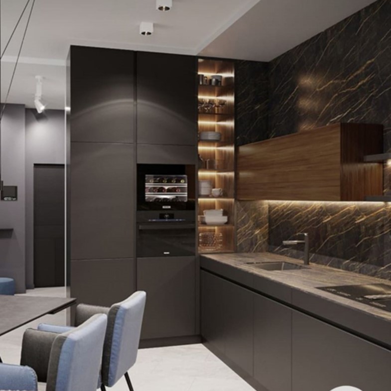 Modern Design High Gloss Lacquer Kitchen Cabinet with E1 Particleboard Carcase Material