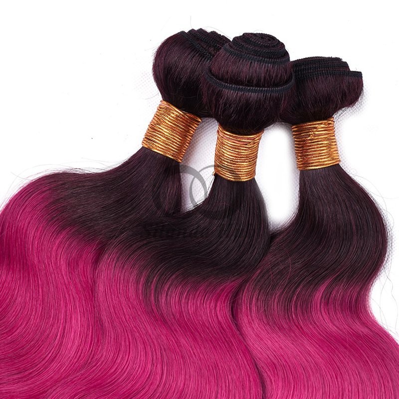 #T1B/Rose Red Body Wave Remy Human Hair Bundles Sew In Weave Bundles Brazilian Bundle Deals