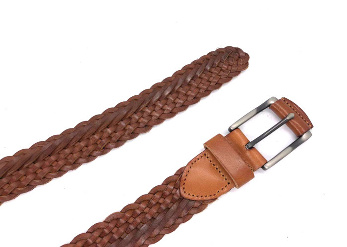 BRACHI Men 'S Woven Braided Leather Belt Casual With Solid Brass Alloy Pin Buckle