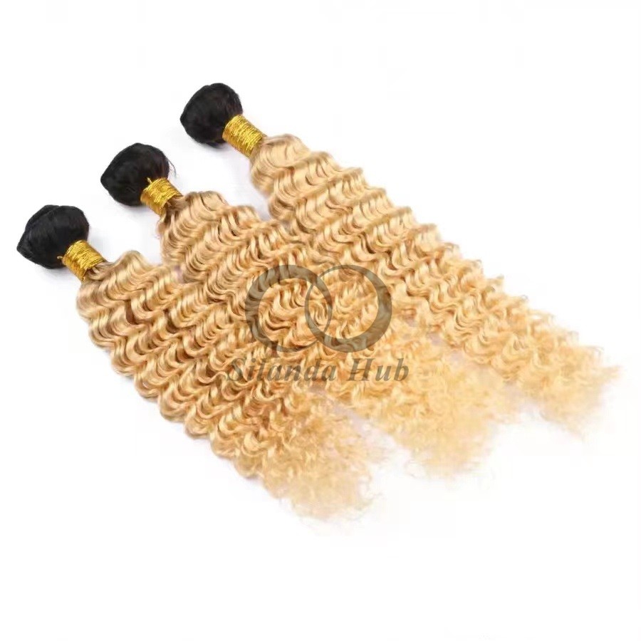 #T1B/613 Bleached Blonde Deep Wave Remy Human Hair Bundles Sew In Weave Bundles Brazilian Bundle Deals