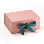 Customized Logo Folding Gift Box With Ribbon Closure Degradable Card Paper