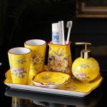 Glazed Ceramic Bathroom Set , Lotion Dispenser Golf Bathroom Accessories Sets