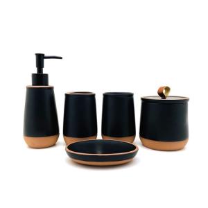 Quality Water Drop Ceramic Bathroom Accessories Black Hand Soap Dispenser With Beige Base wholesale