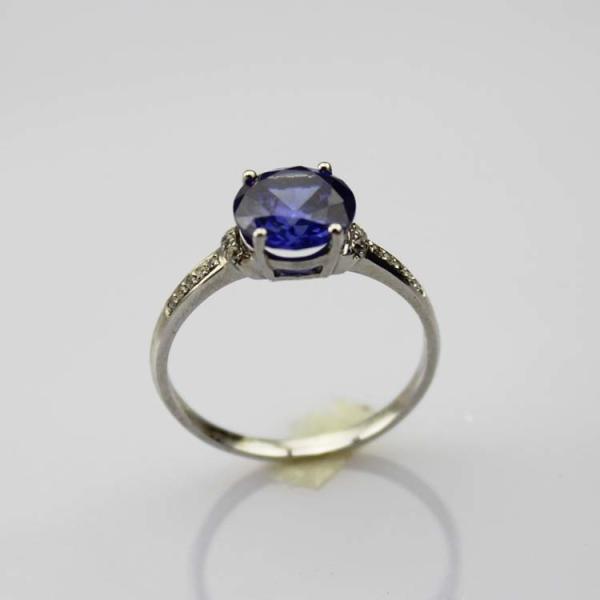 Fashion Sterling Silver with Round 9mm Created Tanzanite and CZ Diamonds Ring